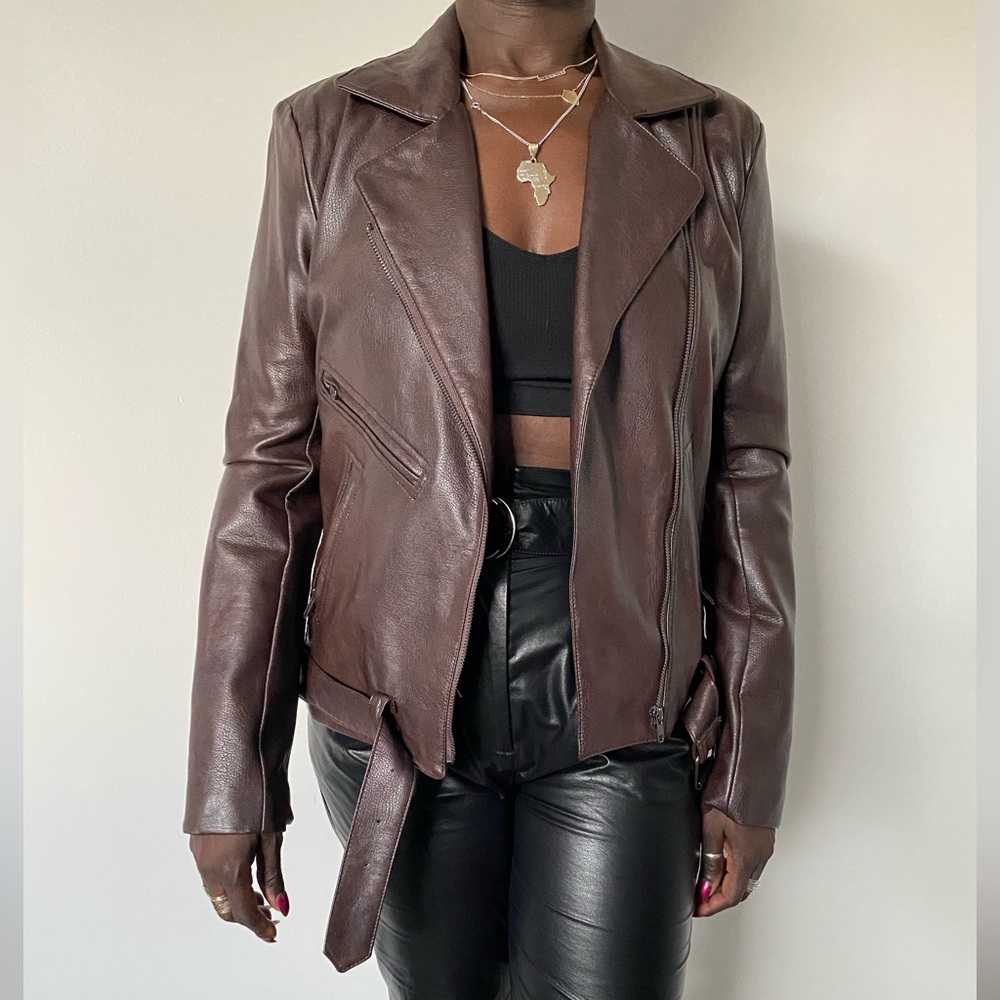 Olivaceous Women's Brown Faux Leather Jacket Size L